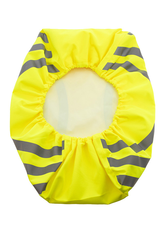 Backpack Cover „Tilburg“ aus 100 % Polyester mit Gummizug und reflektierenden Streifen, schützt Rucksack und Schulranzen bei Regen.
