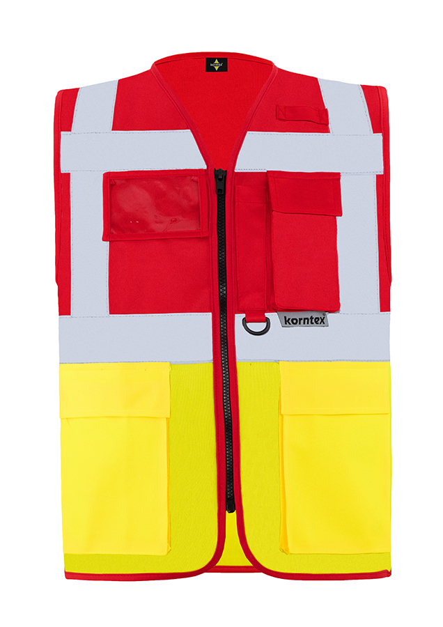 KXMF-multifunktionale-warnweste-reissverschluss-taschen-rot-signal-gelb-warnwesten-korntex-front