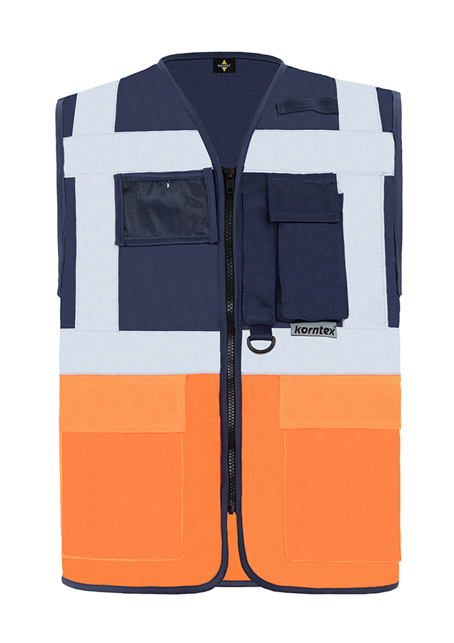 KXMF-multifunktionale-warnweste-reissverschluss-taschen-marineblau-signal-orange-warnwesten-korntex-front