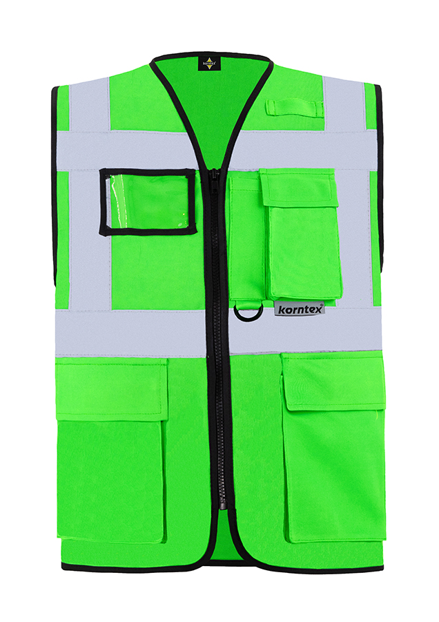 KXMF-multifunktionale-warnweste-reissverschluss-taschen-neongruen-warnwesten-korntex-front