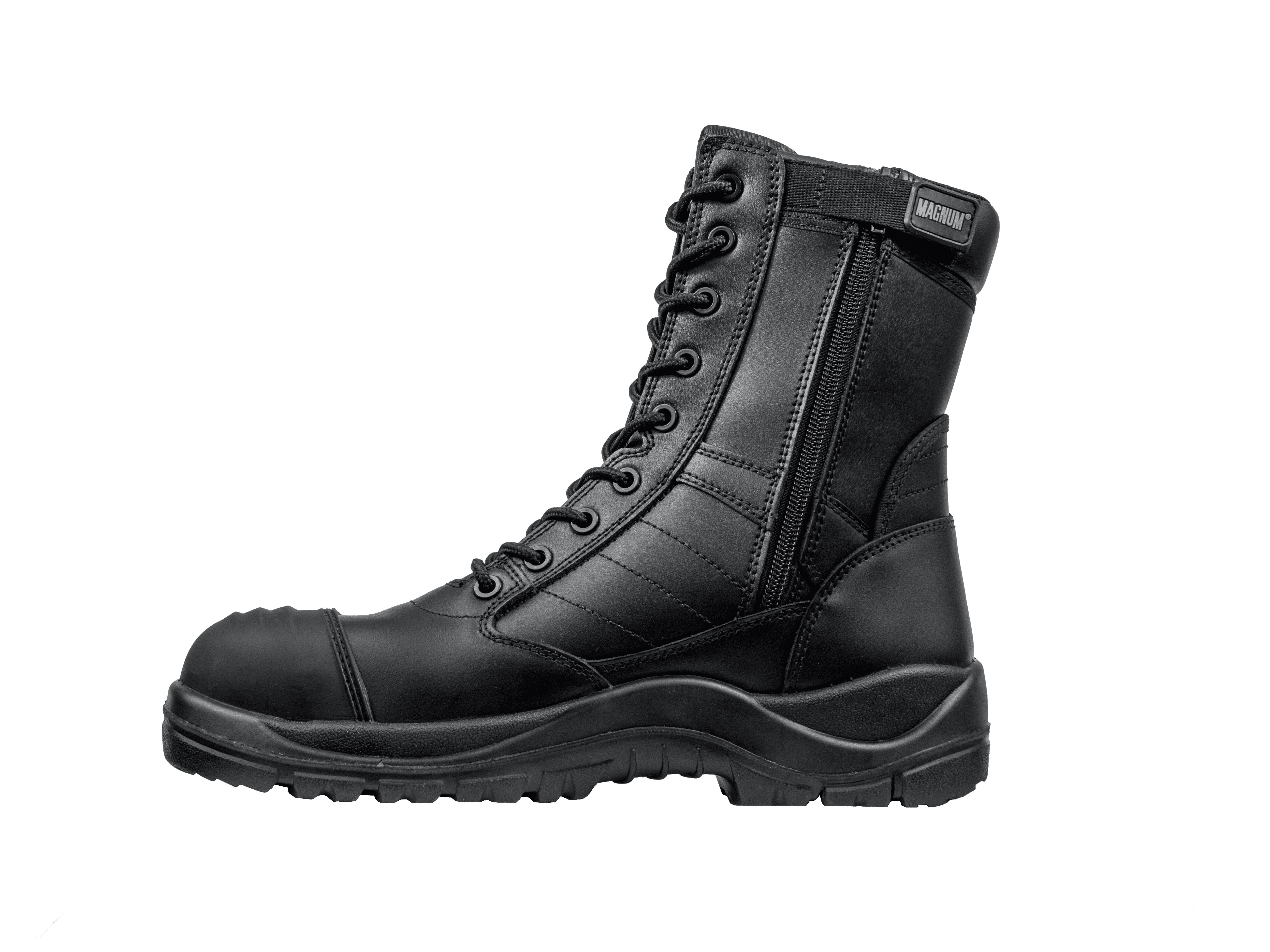 Schwarzer Stiefel, Schnürstiefel, Seitlicher Reißverschluss, Hoher Schaft, Profilsohle
